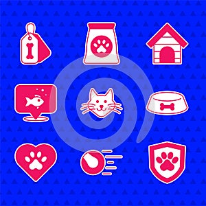 Set Cat, Pet toys ball, Animal health insurance, food bowl for cat or dog, Heart with animals footprint, Fish, Dog house