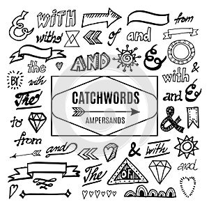 Set of catchwords, ampersands and other elements, sketches