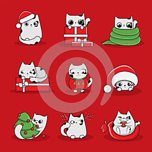 Set cats illustration new year children`s winter