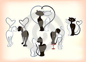 Set of cats in love by Valentines Day. EPS10 vector illustration