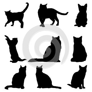 set of cats silhouettes , black cat silhouette