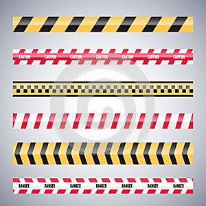 Set of caution danger tapes. Warning security vector. Barricade lines