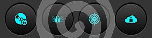 Set CD or DVD disk with lock, Cyber security, Time Management and Cloud computing icon. Vector