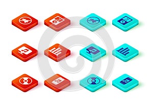 Set CD or DVD disk, Music player, Musical note in speech bubble, equalizer, and Speaker mute icon. Vector