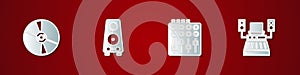 Set CD or DVD disk, Stereo speaker, Sound mixer controller and Music recording studio icon. Vector