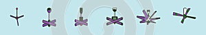 Set of ceiling fan cartoon icon design element with various models. isolated vector illustration isolated on blue background