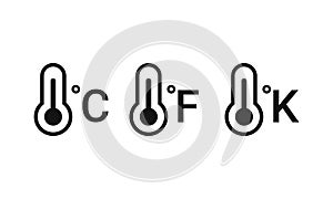 Set of celsius fahrenheit kelvin thermometer icon. Illustration vector