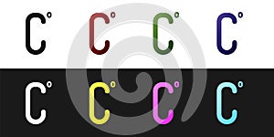 Set Celsius icon isolated on black and white background. Vector Illustration