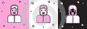 Set Censor and freedom of speech concept icon isolated on pink and white, black background. Media prisoner and human