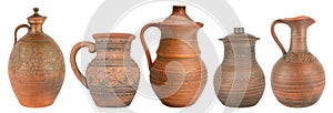 Set ceramic jugs isolated on white