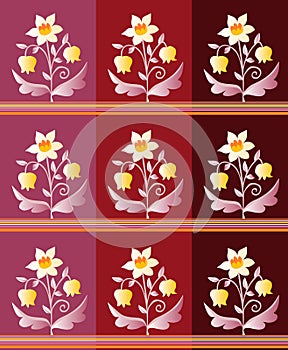 Set of ceramic tiles with narcissus and lily of the valley. Vector illustration