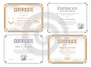 Set of certificates of appreciation. Award certificate, diploma template in retro style photo