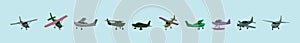 Set of cessna plane cartoon icon design template with various models. vector illustration isolated on blue background