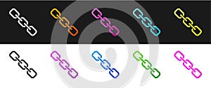 Set Chain link icon isolated on black and white background. Link single. Hyperlink chain symbol. Vector