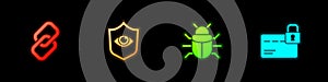 Set Chain link, Shield and eye, System bug and Credit card with lock icon. Vector