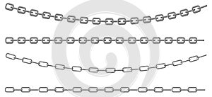 Set Chain metal links. Straight curved security element. Vector illustration isolated on white background