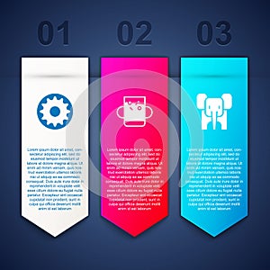 Set Chakra, Cup of tea and leaf and Elephant. Business infographic template. Vector