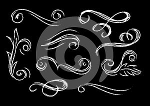 Set of chalkboard style flourish elements. Modern chalk effect f