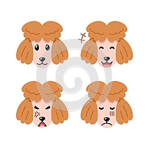 Set of character cute poodle dog faces showing different emotions