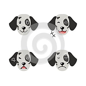 Set of character dalmatian dog faces showing different emotions