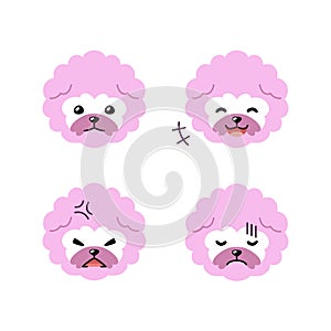 Set of character poodle dog faces showing different emotions