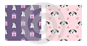 Set Character Seamless Pattern Animal Of Cute Dalmatian Dog Can Be Used as Designs Wallpapers or Backgrounds. Vector Illustration