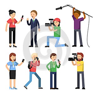 Set characters of broadcasting, reportage and interview. Operator, photographer and interviewer