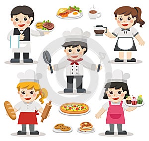 Set of characters of Chefs with Foods and Desserts.