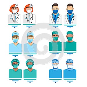 Set of characters of doctors in medical masks