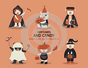 Set of characters for Halloween in cartoon style, costume happy halloween party,cute animal,Vector illustrations.