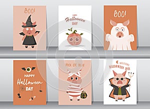 Set of characters for Halloween in cartoon style ,costume happy halloween party,cute animal,Vector illustrations.