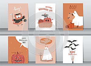 Set of characters for Halloween in cartoon style, costume happy halloween party,cute animal,Vector illustrations.