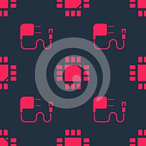 Set Charger and Processor with microcircuits CPU on seamless pattern. Vector