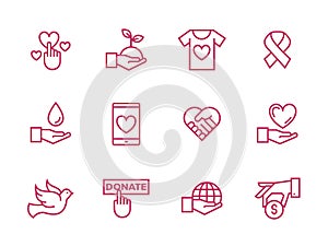Set of charity line icons. Simple pictograms design