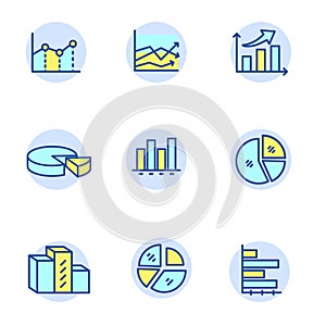 Set of chart icons in linear color style