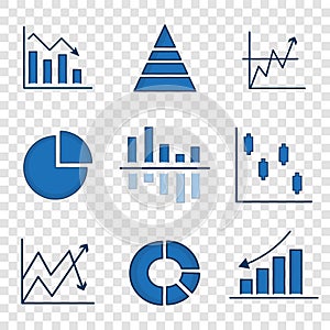 Set of charts and diagrams. Business infographics icons. Financial chart. Vector illustration on transparent background.