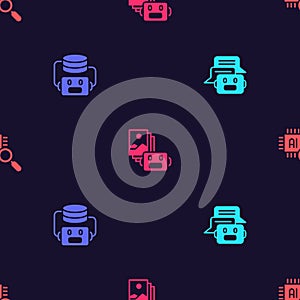 Set Chat bot, Artificial intelligence robot, and Processor CPU on seamless pattern. Vector