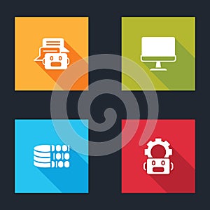 Set Chat bot, Computer monitor, Binary code and Robot setting icon. Vector