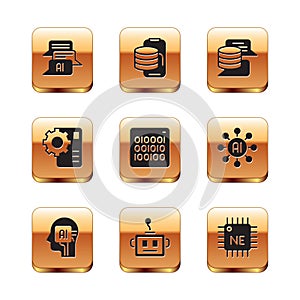 Set Chat bot, Humanoid robot, Artificial intelligence, Binary code, Neural network, Server, Data, Processor CPU and