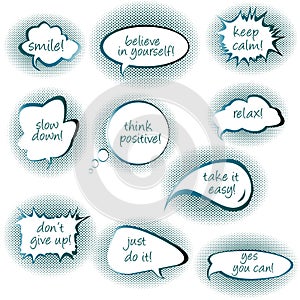 Set of chat bubbles with motivational and positive thinkiins mes