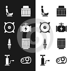 Set Check engine, Car audio speaker, seat, air filter, spark plug, headlight and pump icon. Vector