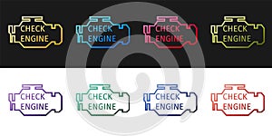 Set Check engine icon isolated on black and white background. Vector