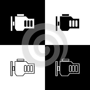 Set Check engine icon isolated on black and white background. Vector