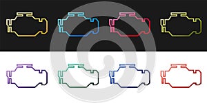 Set Check engine icon isolated on black and white background. Vector