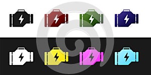 Set Check engine icon isolated on black and white background. Vector