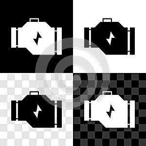 Set Check engine icon isolated on black and white, transparent background. Vector