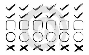 Set of Check Mark Approve and Reject on Black Clolour.vector illustration