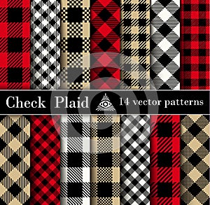 Set Check  Plaid  Seamless Patterns Backgrounds