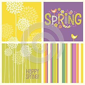 Set of cheerful coordinating retro Spring designs