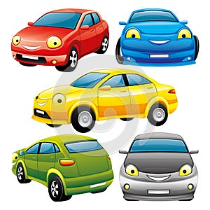 Set of cheerful toy cars.